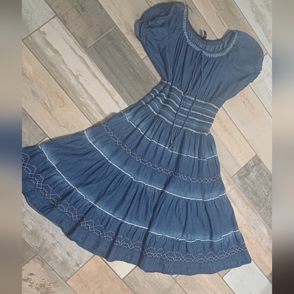 Lapis Blue and White Ruffled Smocked Midi Sundress - Picture 2 of 4